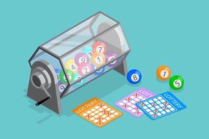 3D Isometric Flat Conceptual Illustration of Lottery Machine, Raffle Drum vector