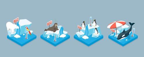 3D Isometric Flat Conceptual Illustration of Global Warming, Ice Melting, World Climate Changing vector