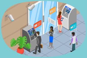 3D Isometric Flat Conceptual Illustration of AI Face Recognition, Personal Identification Technology vector