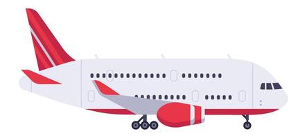Modern passenger airplane featuring a striking red and white livery, parked on the ground in a side view perspective, capturing the essence of aviation and travel concepts vector