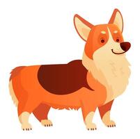 Cartoon illustration featuring a cheerful and adorable Welsh Corgi dog, standing proudly and smiling with joy, set against a clean, white background for a vibrant, eye catching effect vector