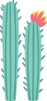Two cartoon cacti, one with pink and yellow flower, are standing side by side over a white background, creating a simple yet vibrant desert scene vector
