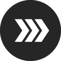 Minimalist design featuring three white arrows pointing right on a dark gray circular background, symbolizing forward movement, progress, and direction vector