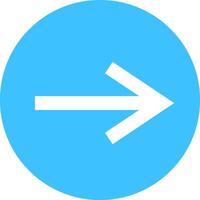 White arrow pointing right against a light blue circular background, representing direction, progress, and forward movement while conveying a sense of guidance and advancement vector