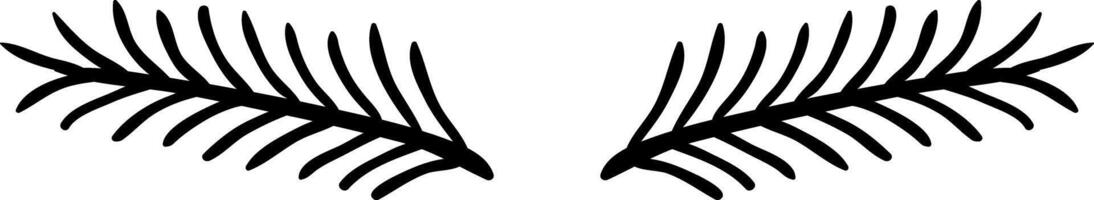 Two hand drawn branches with thin leaves are creating a symmetrical design, perfect for nature inspired projects, logos, or decorative elements vector