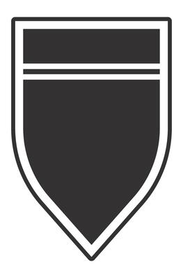 Minimalist shield featuring a horizontal stripe, representing safety, defense, and reliability through a clean, modern design that embodies strength and stability in a graphic form