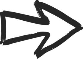 Black grunge arrow pointing right, hand drawn paintbrush symbol isolated on white background represents direction, progress, and forward movement vector