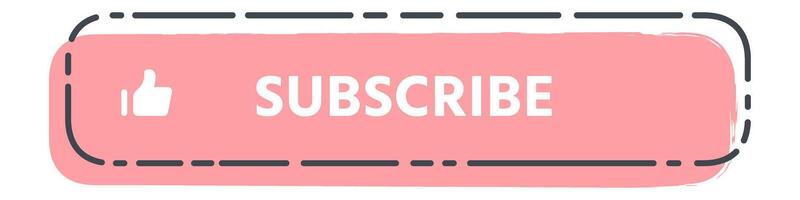 Pink rectangular subscribe button with thumbs up icon promoting online content subscription and encouraging audience engagement on social media platforms vector