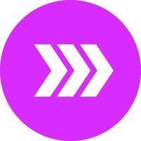 Minimalist illustration featuring three white arrows pointing right, symbolizing progress, direction, and forward movement within a vibrant purple circular backdrop vector