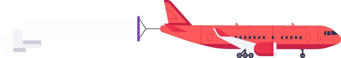 Red airplane refueling in flight, connected to a purple tanker through a special pipe for fuel transfer, ensuring continuous operation and long range flights vector