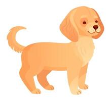 Golden retriever puppy standing in profile view, tail wagging happily, radiating the playful and friendly spirit characteristic of this beloved breed. Adorable and full of joy vector