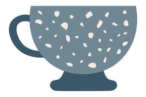 Cozy blue ceramic cup featuring a modern abstract terrazzo pattern resting on a white background, ideal for coffee breaks, tea time, and stylish home decor vector