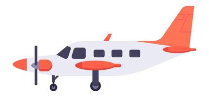 Side view of a small passenger turboprop airplane with red and white livery is taxiing on the ground preparing for takeoff, isolated illustration on white background vector