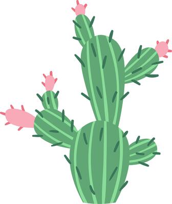 Vibrant green cactus adorned with delicate pink flowers thriving in a desert environment, symbolizing nature's resilience, growth, and beauty in arid landscapes