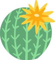 Blooming yellow flower perched atop a round green cactus, creating a charming and vibrant scene. Simple illustration set against a clean white background, perfect for decorative use vector
