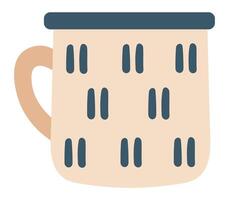 Cozy and stylish beige mug featuring a modern abstract pattern with a blue rim, providing the perfect companion for savoring hot beverages on relaxing days at home vector
