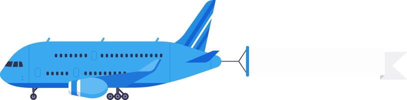 Cartoon illustration featuring a blue passenger jet plane soaring through the sky while towing an advertising banner, providing ample copy space, all set against a clean white background vector