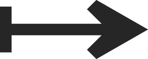 Simple black arrow pointing right with a crossbar on a clean white background, serving as an effective symbol for indicating direction, progress, or navigation vector