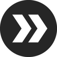 Double white arrows pointing right, featuring a simple forward icon within a black circle, offering a sleek design ideal for apps, websites, and presentations vector
