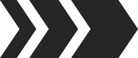 Three thick black arrows are pointing to the right side of a white background, simple yet dynamic visual representation of direction and movement vector