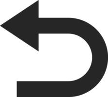 Thick dark gray arrow turning back and pointing left, forming a semicircle on a white background, ideal for indicating direction or movement vector