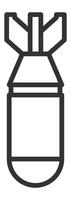 Simple, thick line icon of an aerial bomb falling with deployed stabilizing fins, representing concepts of war, destruction, and military conflict, suitable for various graphic design projects vector