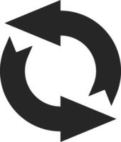 Two curved arrows rotating counterclockwise, creating a seamless loop that symbolizes repetition and renewal, representing a continuous cycle or circular process in motion vector