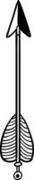Simple black and white line art drawing of an upward pointing arrow with striped fletching and nocked end, isolated on white background, suitable for various design purposes vector