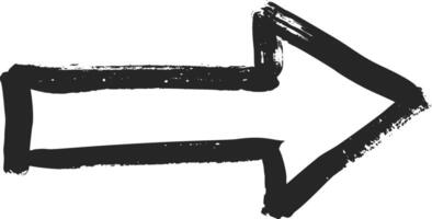 Black grunge arrow pointing to the right, created with a brush stroke, isolated on a white background, providing a visual cue for direction and movement vector