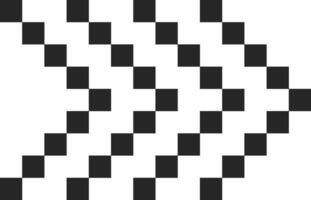 Pixelated arrow pointing to the right, created with alternating black and white squares arranged diagonally, symbolizing direction, movement, or progress in a digital or pixel art style vector