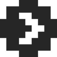 Pixel art representing number three with a cross shape, created using large square pixels, ideal for conveying concepts related to retro gaming, 8 bit graphics, or digital art vector