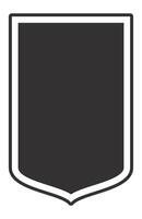 Simple, flat illustration of a blank vertical shield with rounded corners and a pointed base, featuring a white border and a dark gray center, ideal for emblems, logos, or heraldic designs vector