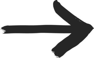 Black arrow pointing right, crafted with a brush stroke, infusing a grunge aesthetic into the design. The rough edges and uneven texture enhance its artistic appeal vector