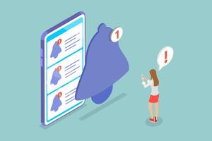 3D Isometric Flat Conceptual Illustration of Notification, Calendar Reminder vector