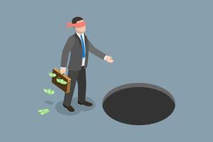 3D Isometric Flat Conceptual Illustration of Money Trap, Businessman Falls into a Pitfall vector