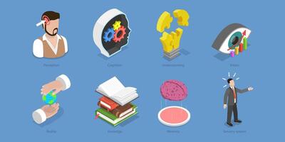 3D Isometric Flat Conceptual Illustration of Sensory System, Sense Organs, Knowledge of World vector
