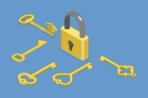 3D Isometric Flat Conceptual Illustration of Multiple Keys, Security and Privacy vector