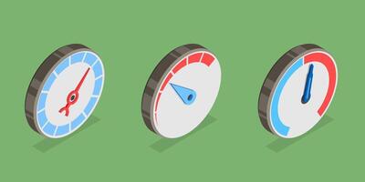 3D Isometric Flat Set of Meter Set, Gauges, Dashboards or Indicators vector
