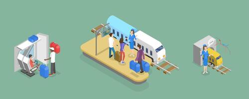 3D Isometric Flat Conceptual Illustration of Train Conductor, Railway Worker vector