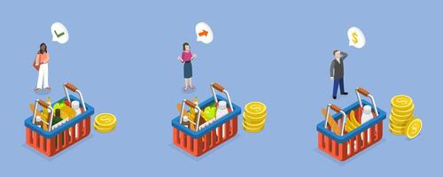 3D Isometric Flat Conceptual Illustration of Consumer Price Index Growth , Inflation and Financial Crisis vector