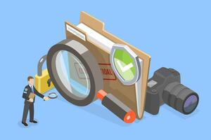 3D Isometric Flat Conceptual Illustration of Investigation, Confidential Digital Data vector