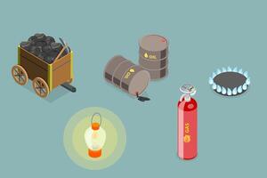 3D Isometric Flat Conceptual Illustration of Fossil Fuel, Power Production Types vector