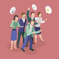 3D Isometric Flat Conceptual Illustration of Happy Business People, Unity and Support Between Colleagues vector