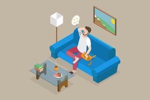 3D Isometric Flat Conceptual Illustration of Enjoying Weekend , Relaxing Staying at Home vector