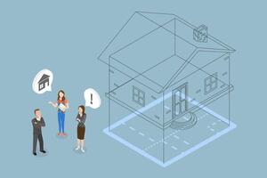 3D Isometric Flat Conceptual Illustration of Engineer, Engineering Project Construction vector