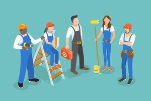3D Isometric Flat Conceptual Illustration of Team Of Workers , Set of Working Professions vector