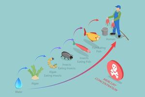 3D Isometric Flat Conceptual Illustration of Biomagnification, Educational Outline Diagram vector
