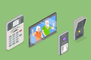 3D Isometric Flat Set of Intercom Equipment Items, Security System vector