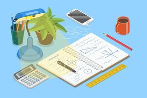 3D Isometric Flat Conceptual Illustration of Doing Homework, Studying Student vector