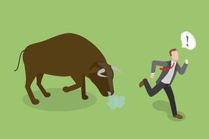 3D Isometric Flat Conceptual Illustration of Away From Problems And Troubles, Escape from a Bull vector